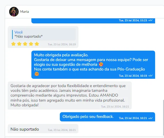 Depoimento de aluna da Pós
