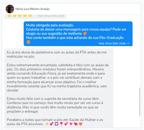 Depoimento de aluna da Pós
