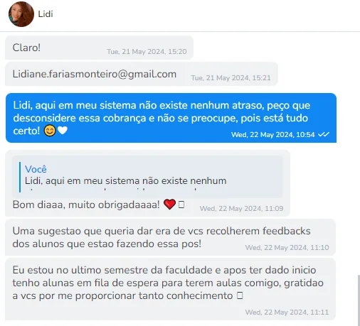 Depoimento de aluna da Pós